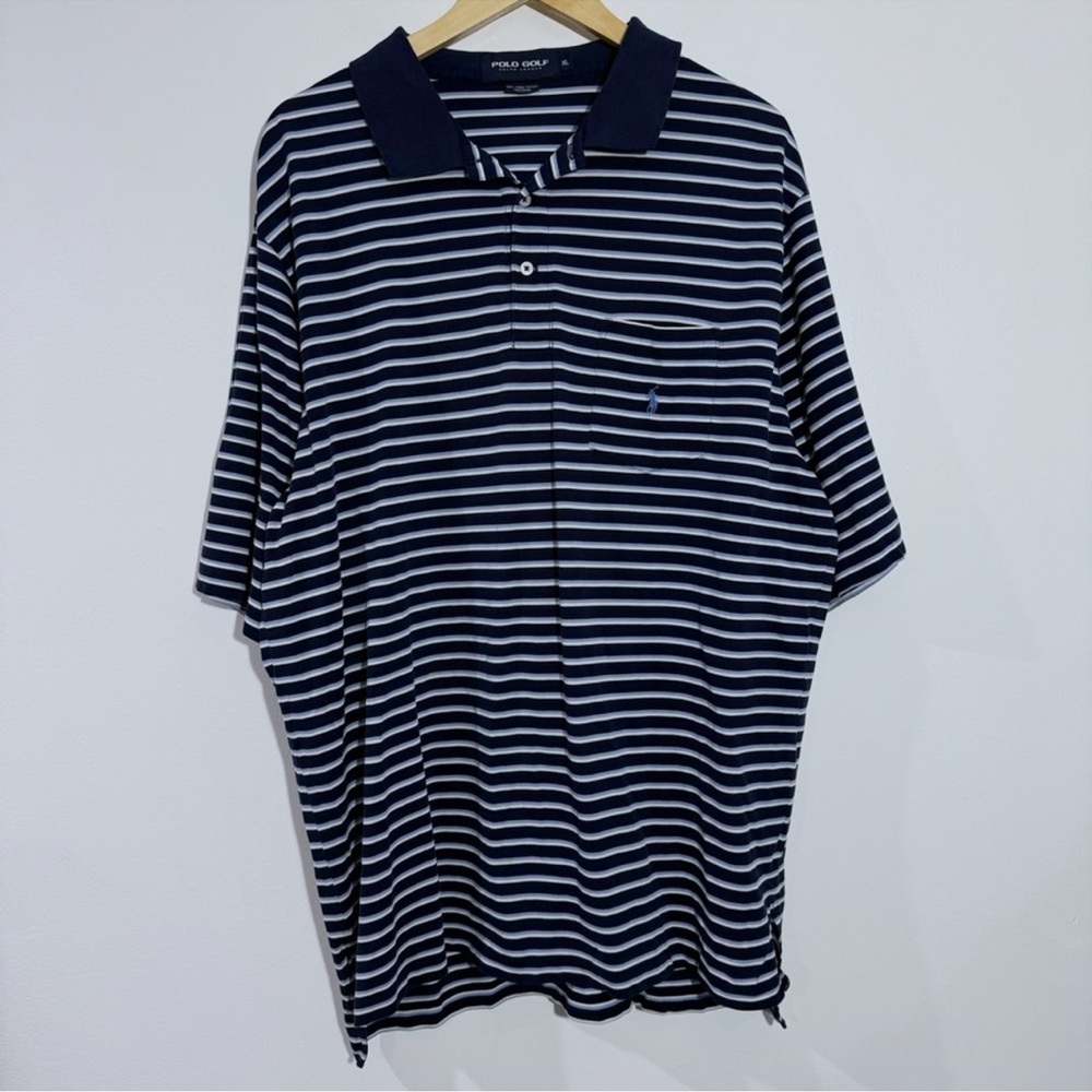 Polo Golf Ralph Lauren 100% Pima Cotton Striped Polo Shirt Navy/Blue/White XL